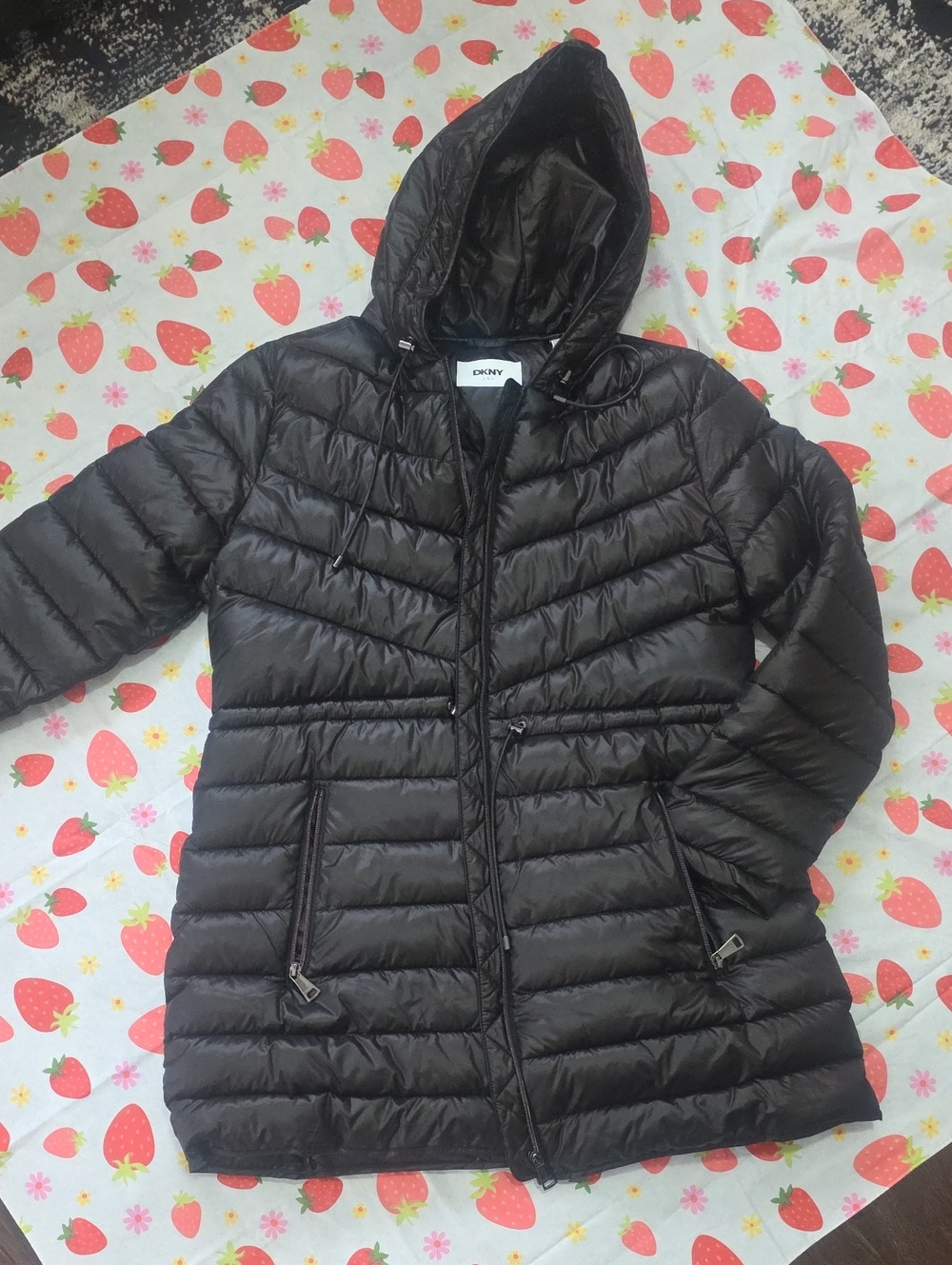 DKNY Black Quilted Hooded Packable Puffer Jacket